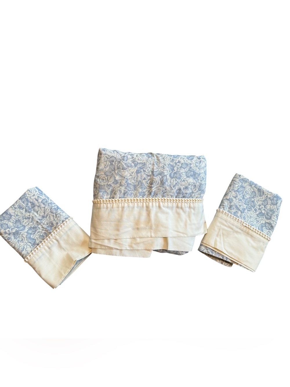 Jessica McClintock Jonette King Flat Sheet Pillowcases Blue Cream French Floral
